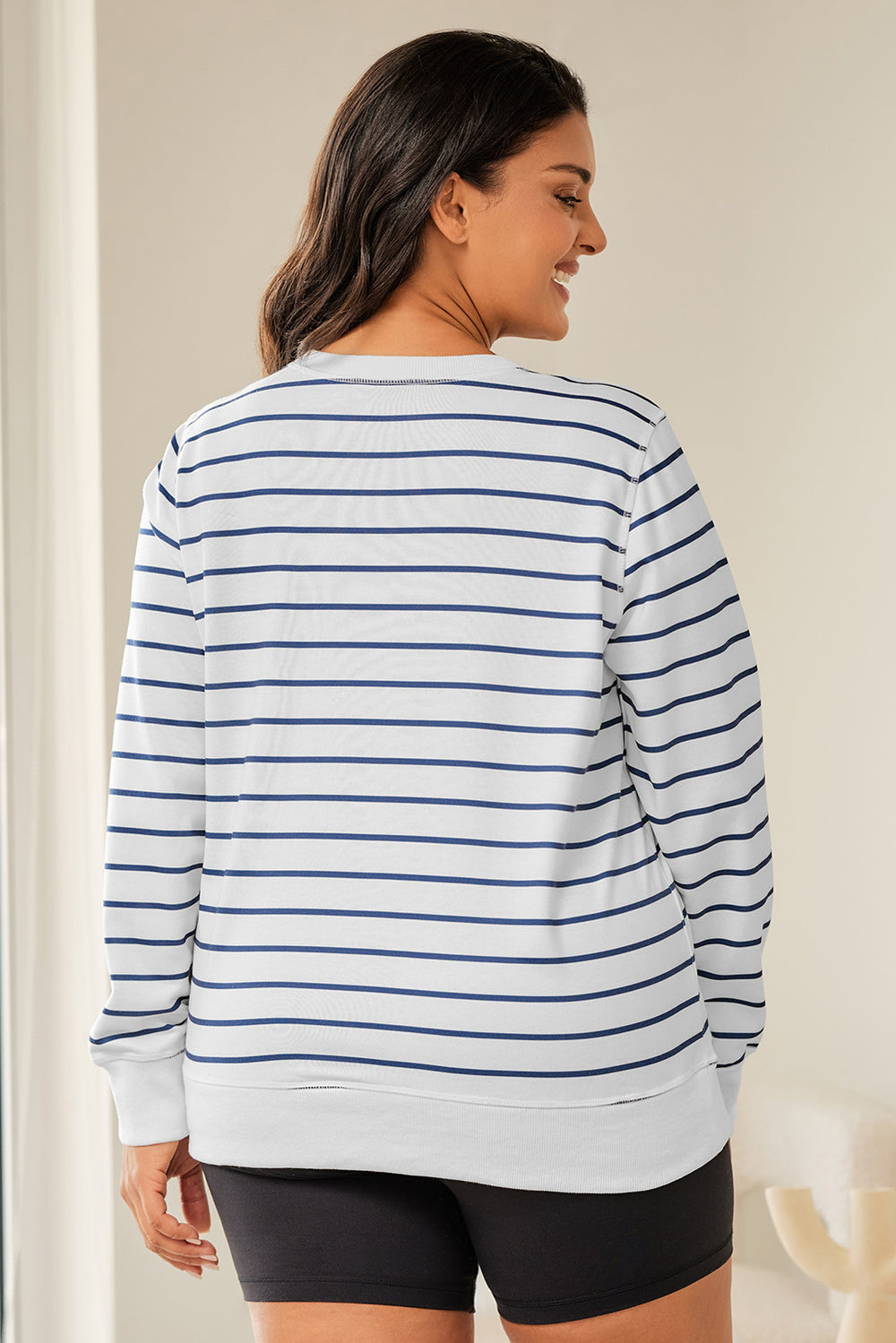 Stripe Printed Plus SIze Long Sleeve Top