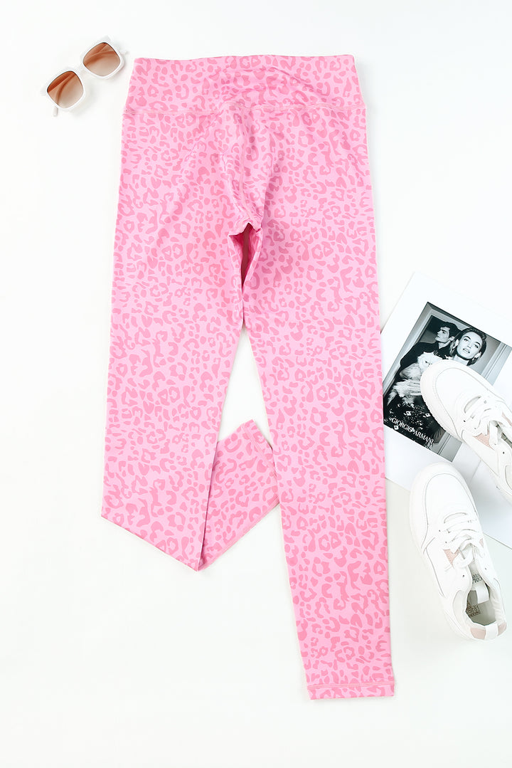 Pink Leopard Print Ankle-length High Waist Leggings