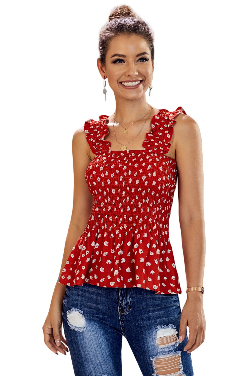 Cute Red Floral Smock Tank