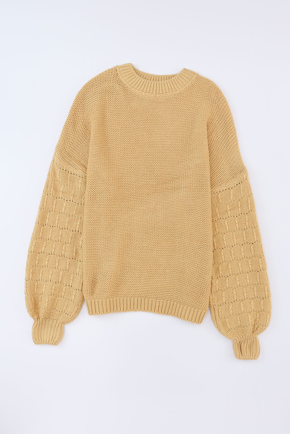 Khaki Hollowed Bubble Sleeve Knit Sweater