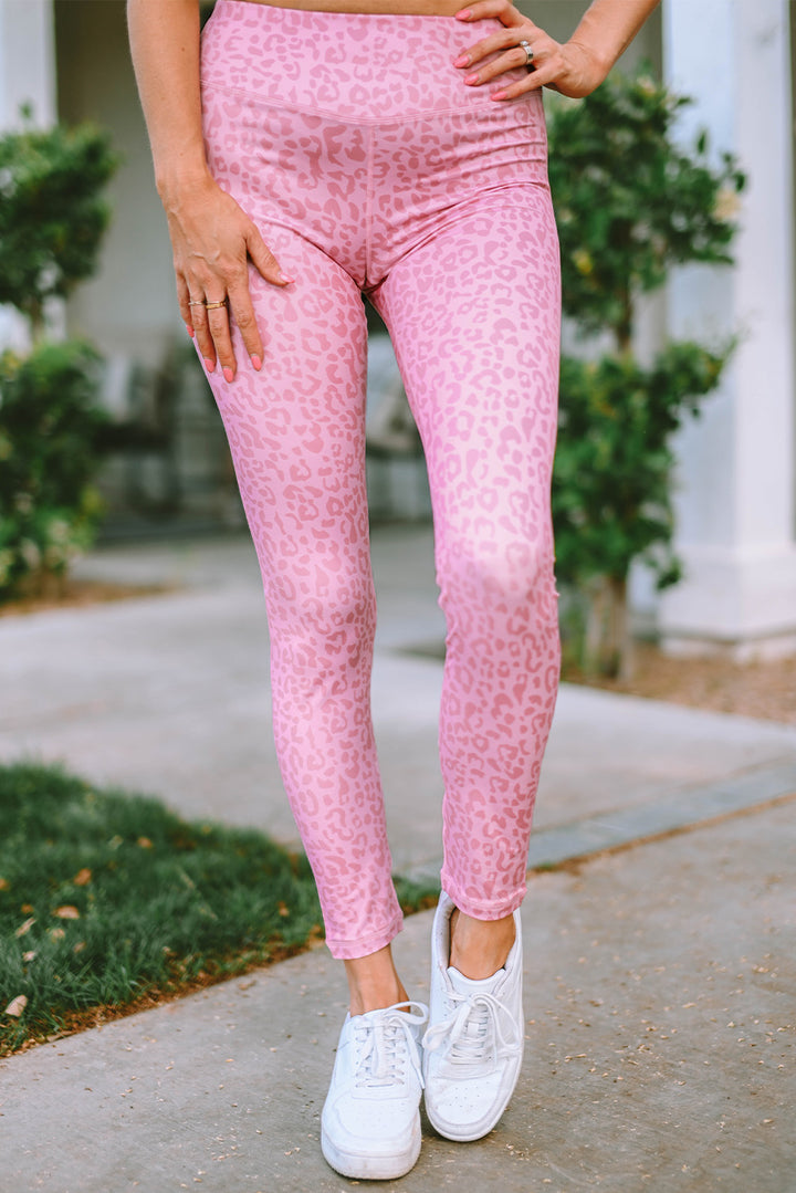 Pink Leopard Print Ankle-length High Waist Leggings