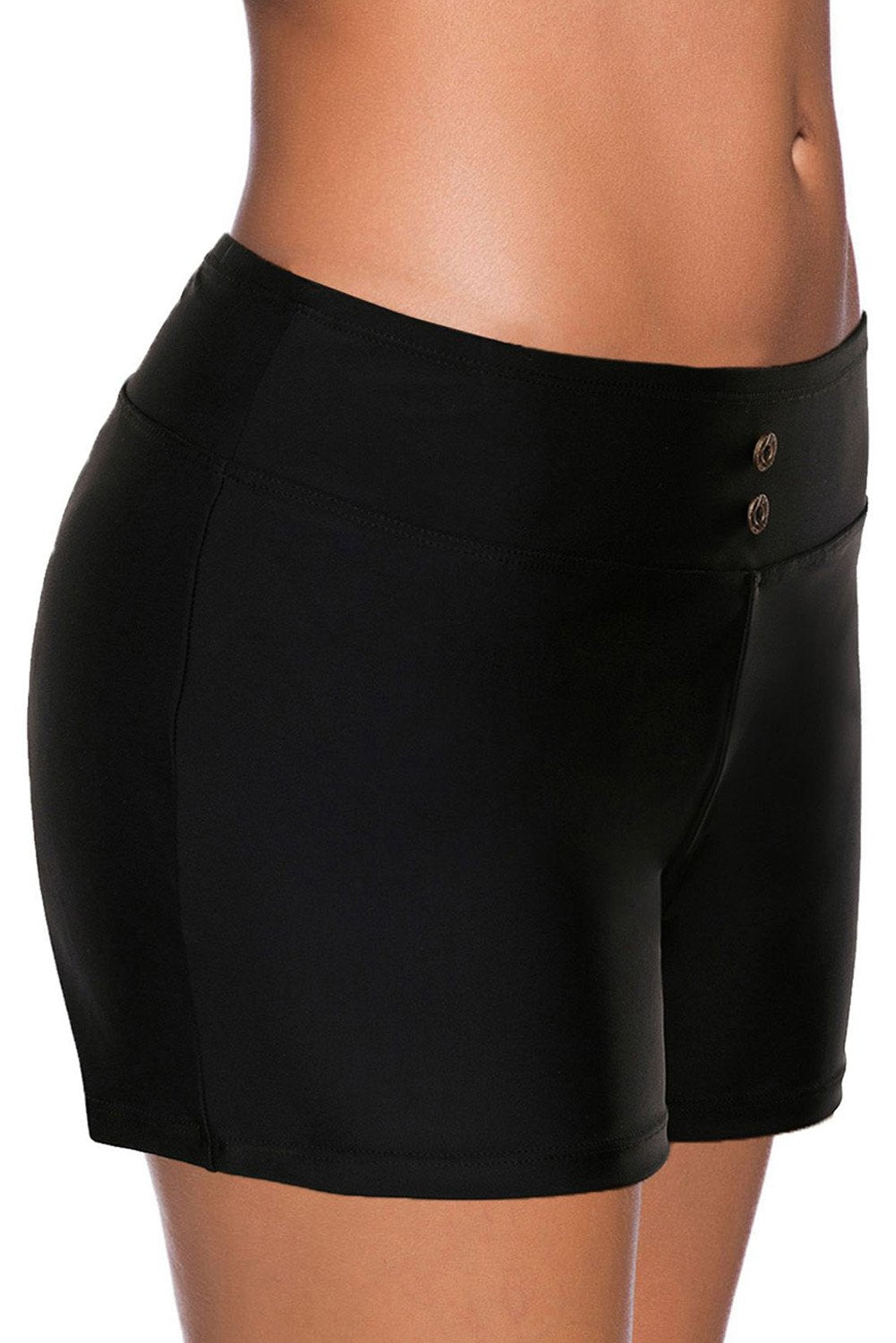 Women Black Eyelets Waistband Swim Boyshorts