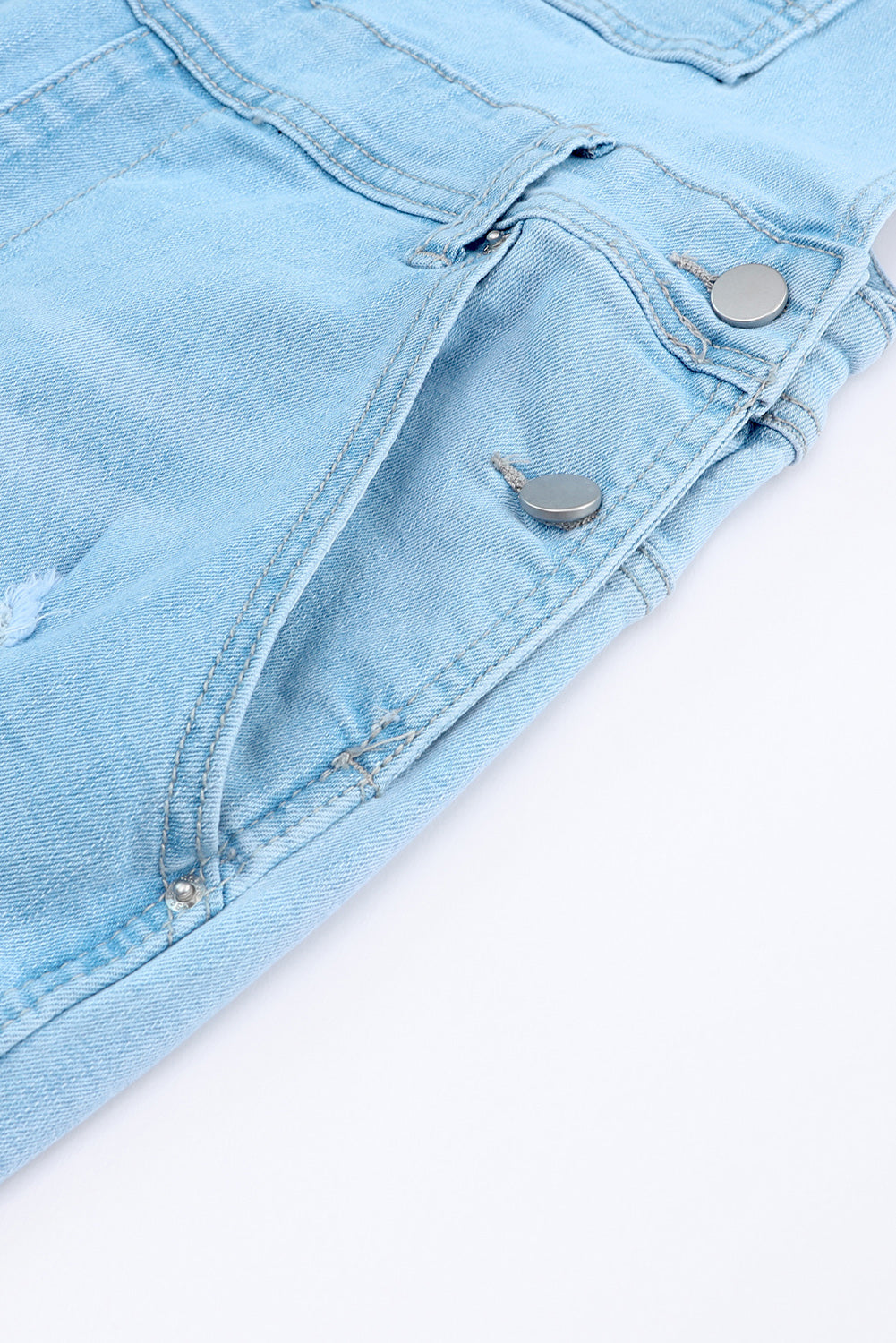 Sky Blue Constructed Bib Pocket Distressed Denim Overalls