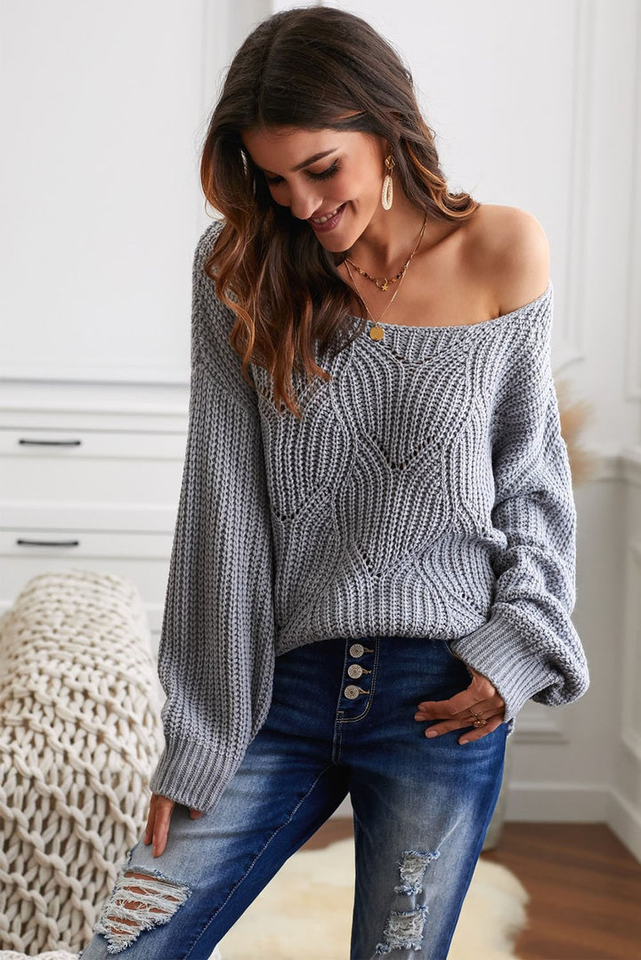 Chic Gray Hollow-out Round Neck Knitted Sweater