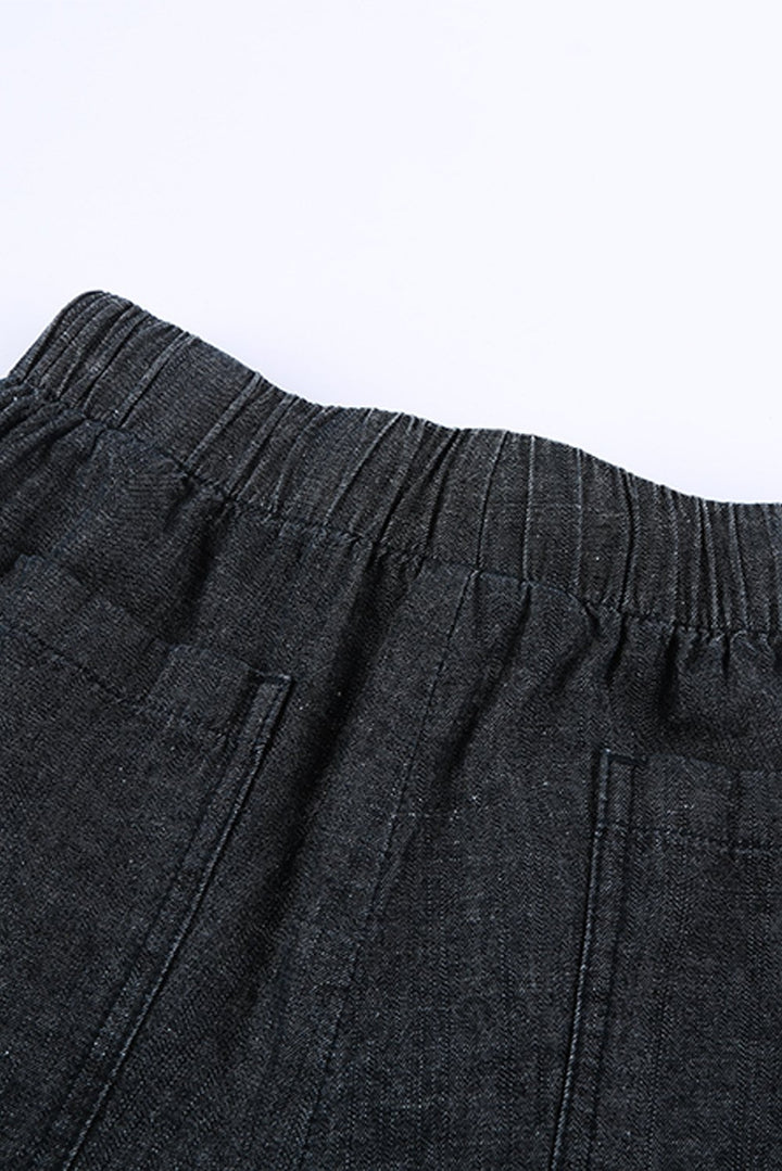 Casual Black Pocketed Frayed Denim Shorts