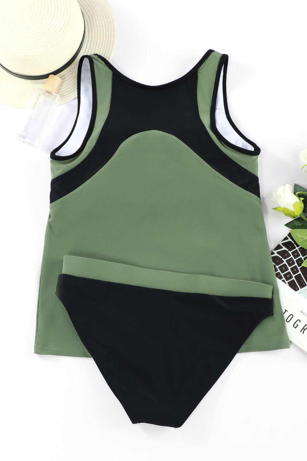 Palm Leaves Print Sleeveless Tankini Swimsuit