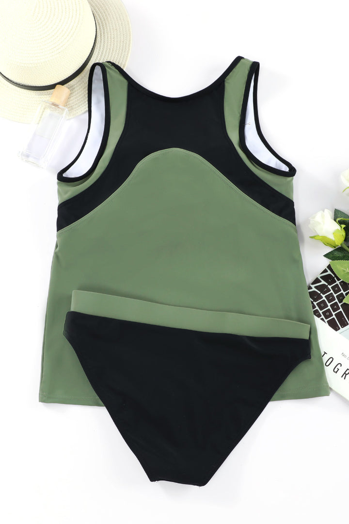 Palm Leaves Print Sleeveless Tankini Swimsuit
