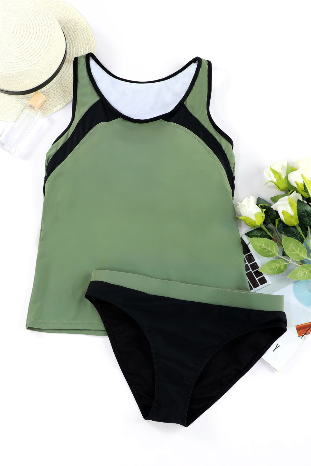 Palm Leaves Print Sleeveless Tankini Swimsuit