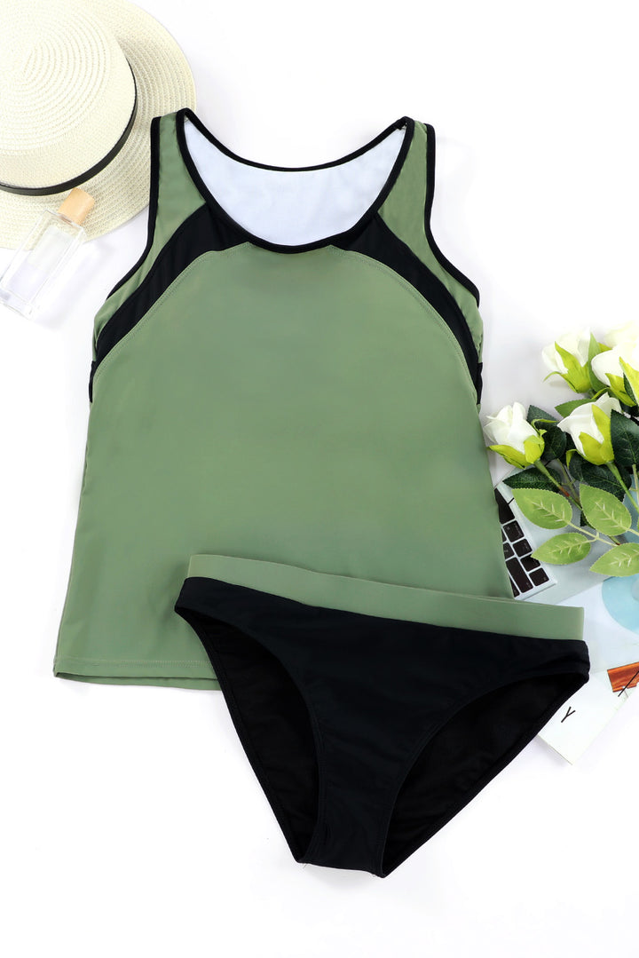 Palm Leaves Print Sleeveless Tankini Swimsuit