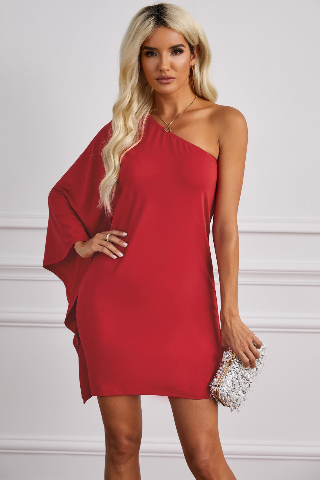 Red Side To Side One Shoulder Statement Mini Dress