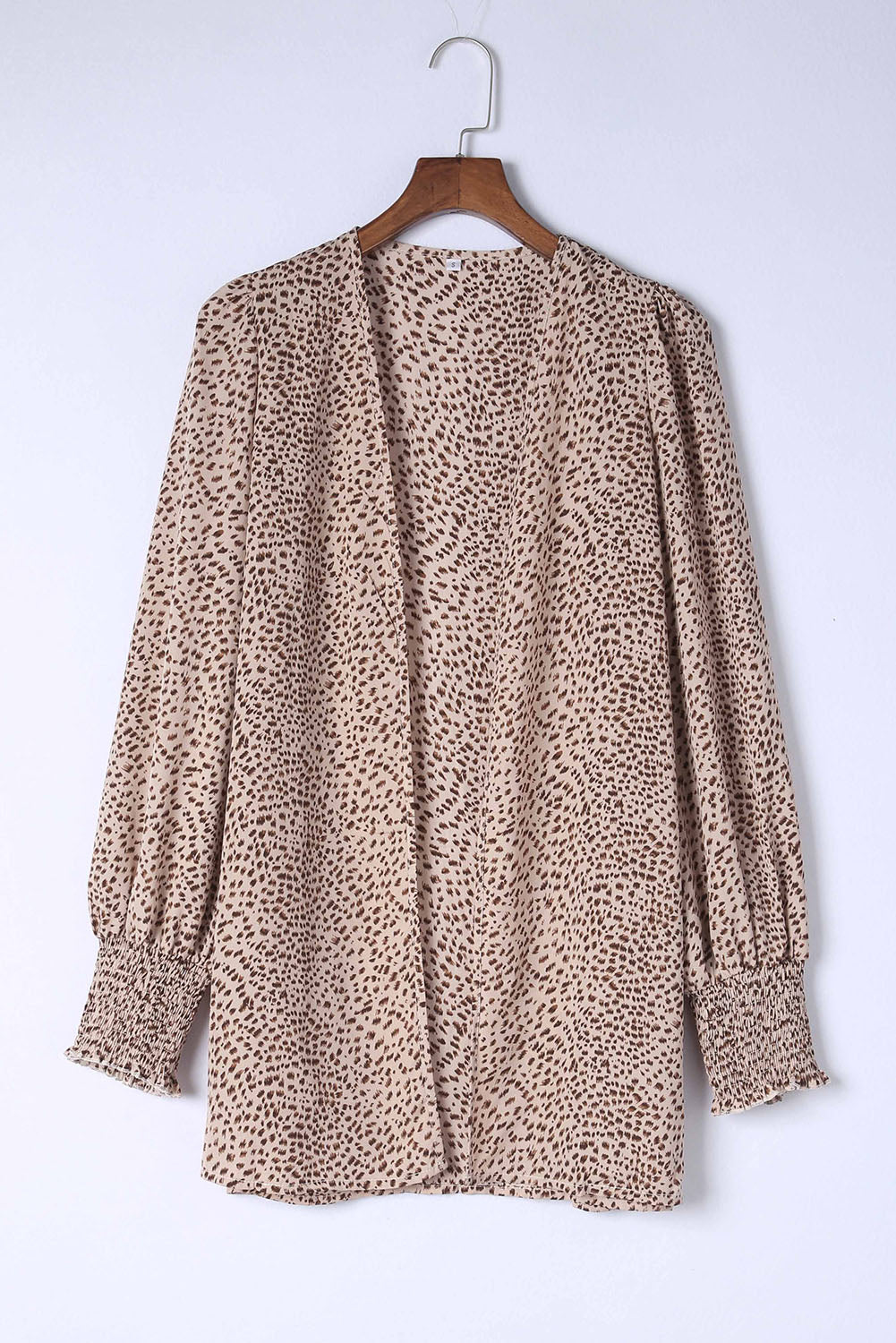 Apricot Animal Print Shirred Cuff Lantern Sleeve Cardigan