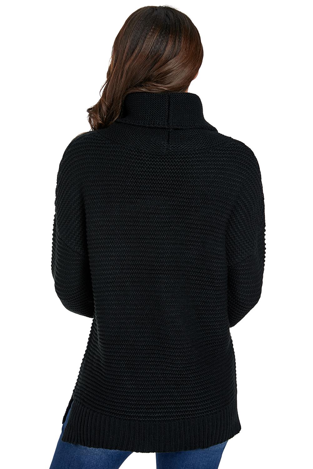Women Black Cozy Long Sleeves Turtleneck Sweater