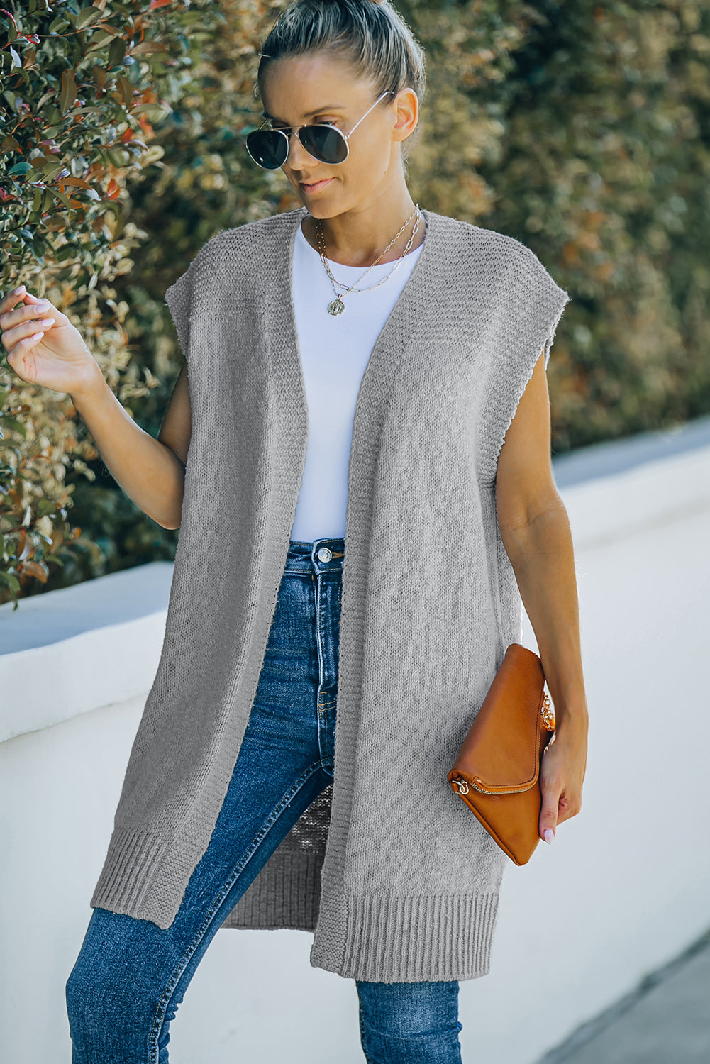 Gray Basic Vest Cardigan Sweater