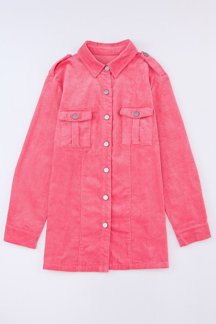 Pink Buttoned Flap Pocket Corduroy Jacket