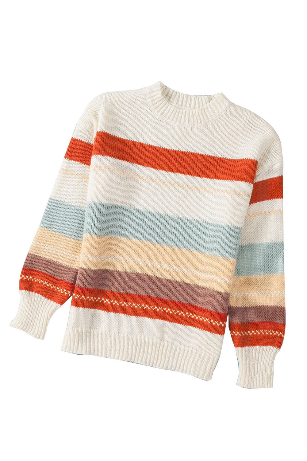 Crew Neck Drop-shoulder Striped Color Block Sweater