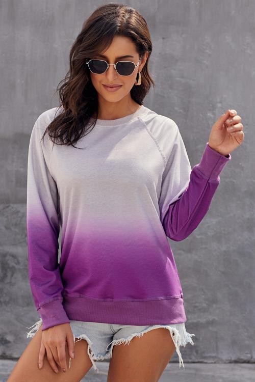 Chic Purple Ombre Crewneck Long Sleeve Sweatshirt – ModeShe.com