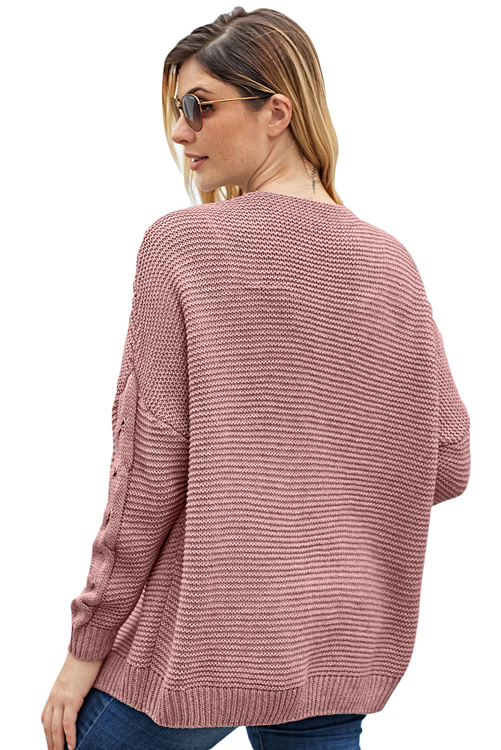 Fashion Pink Chunky Wide Long Sleeve Knit Cardigan