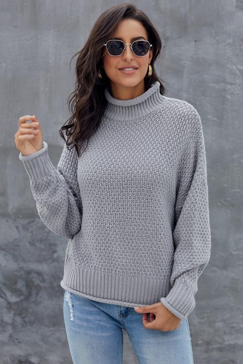 New Gray Chunky Batwing Long Sleeve Turtleneck Sweater