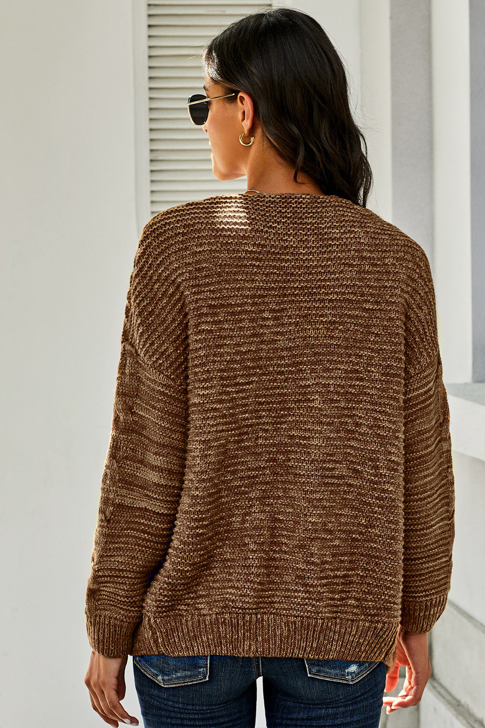 Casual Brown Chunky Wide Long Sleeve Knit Cardigan