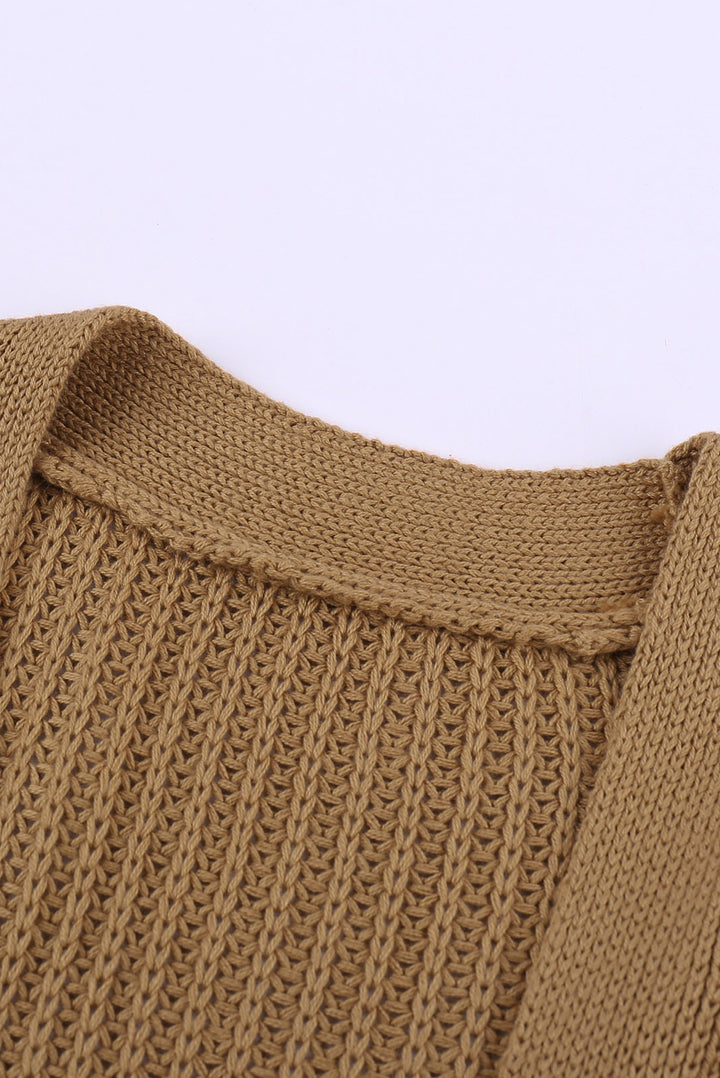 Apricot Drop Sleeve Slits Cable Knit Cardigan