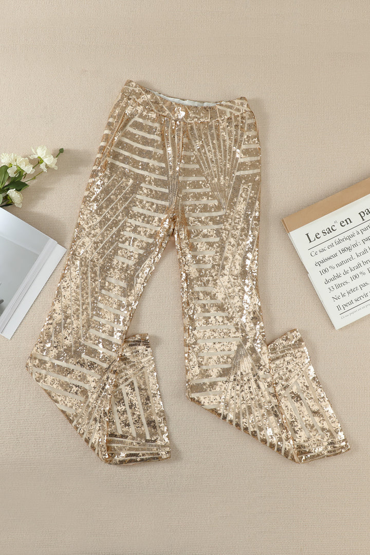 Apricot Sequin Flare Pants