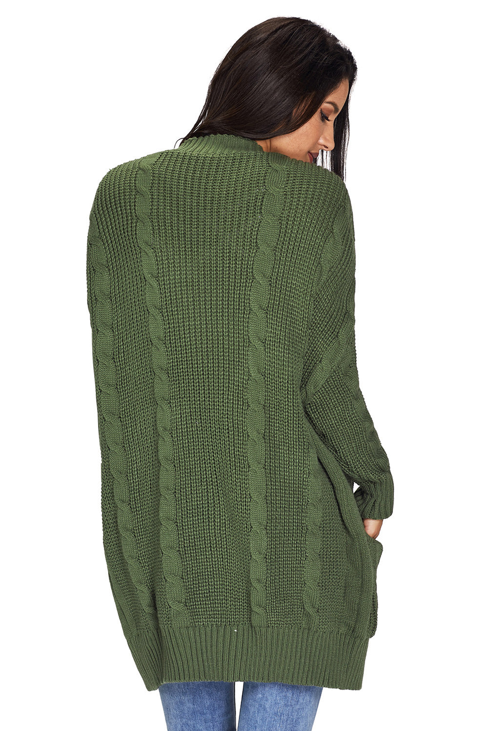 Army Green Knit Texture Long Sleeve Cardigan with pockets