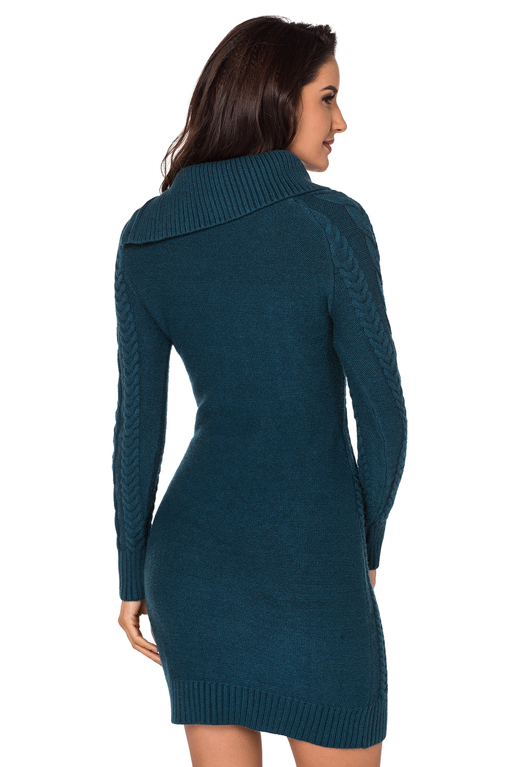 Asymmetric Buttoned Collar Biscay Bodycon Sweater Dress