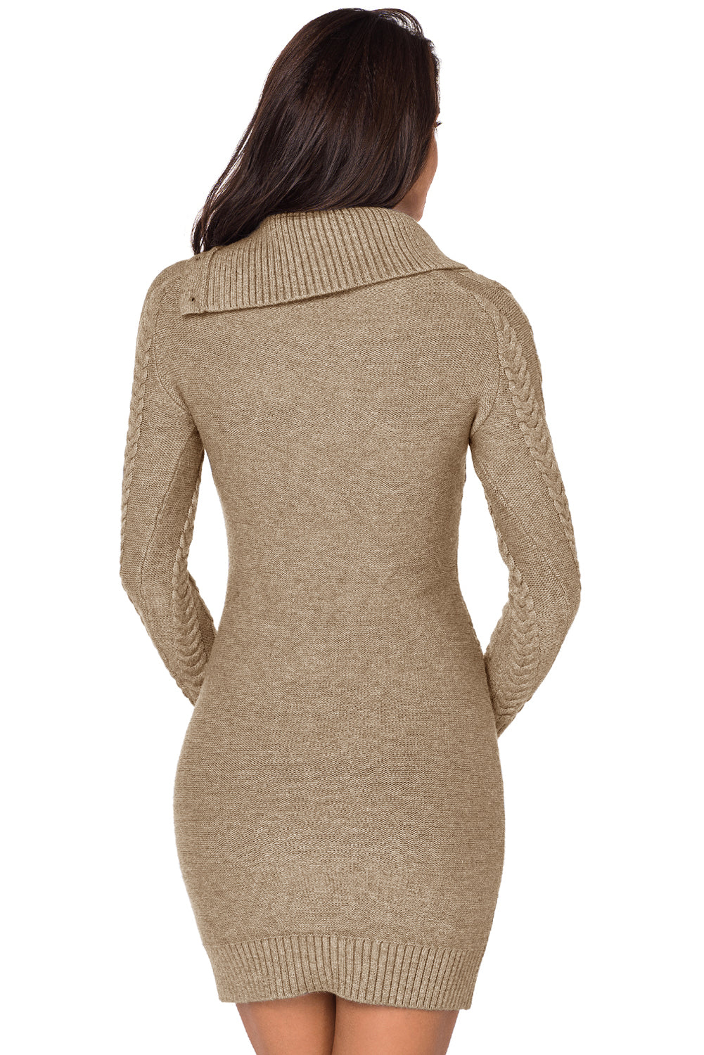 Asymmetric Buttoned Collar Brown Bodycon Sweater Dress