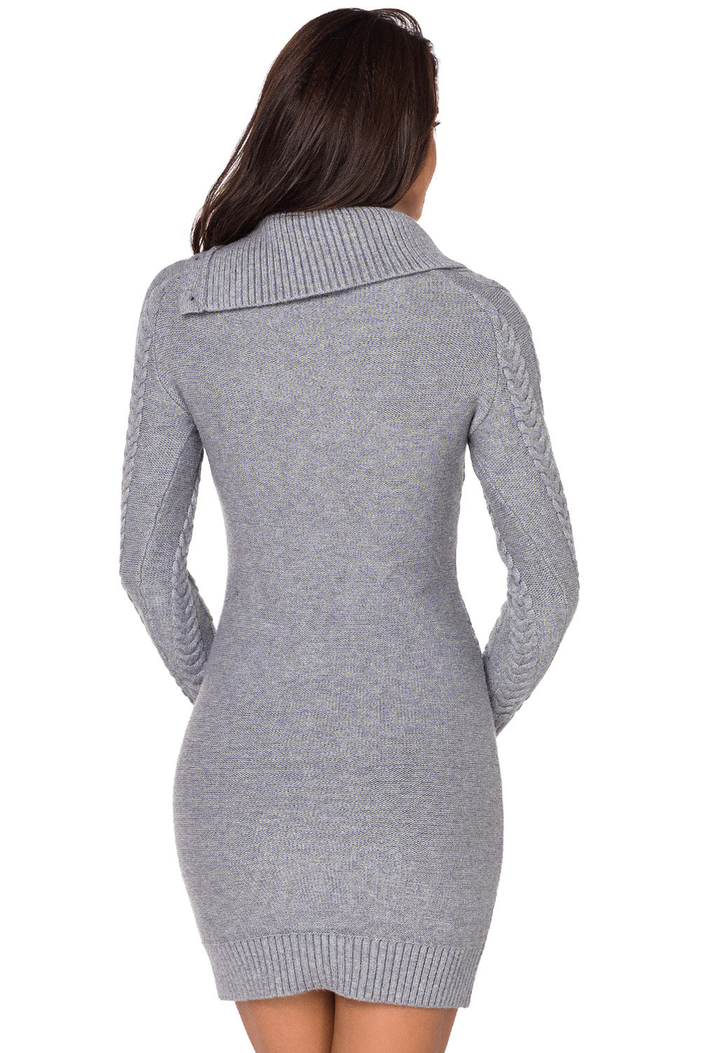 Asymmetric Buttoned Collar Grey Bodycon Sweater Dress