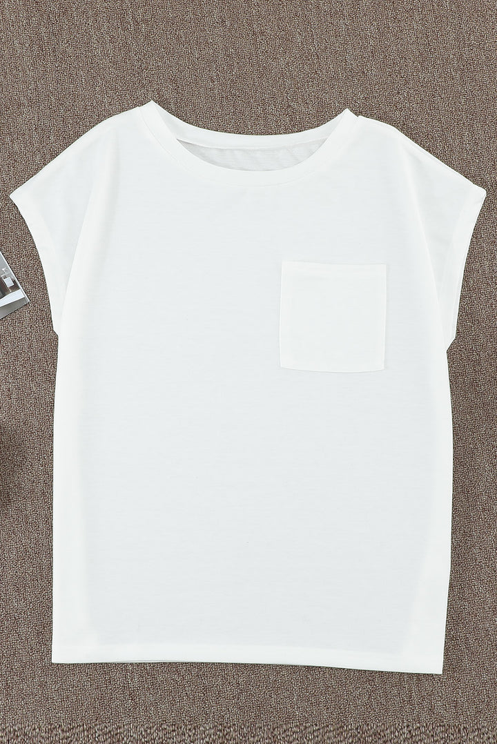 Beige Pocketed Side Slits Short Sleeve Tee