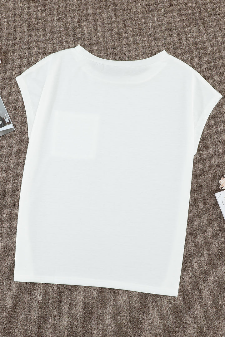 Beige Pocketed Side Slits Short Sleeve Tee