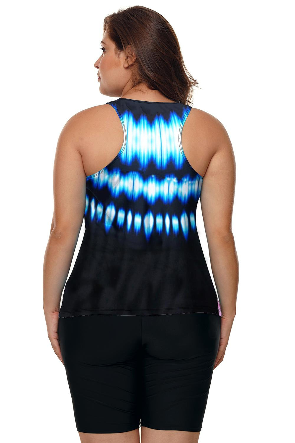 Black Blue Ombre Print Racerback Tankini Swimsuit
