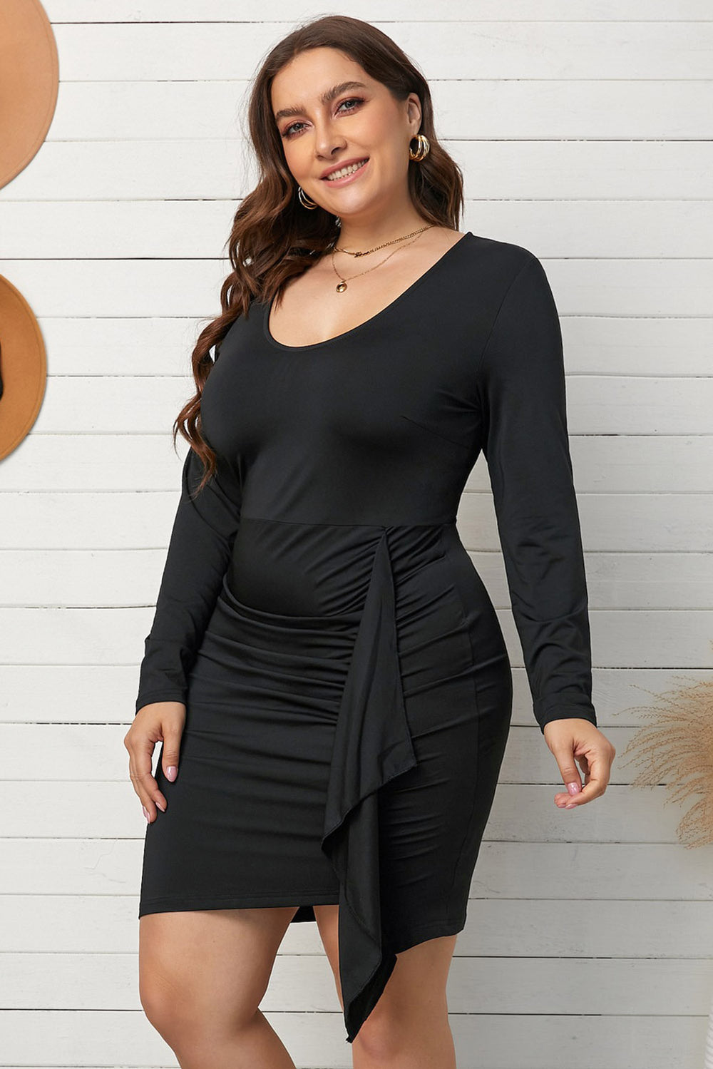 Black Bodycon Long Sleeve Plus Size Dress