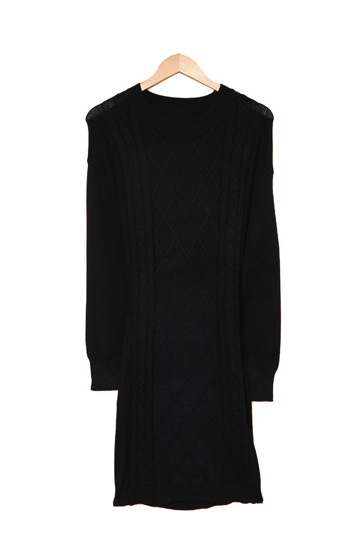 Black Geometric Texture Long Sleeve Bodycon Sweater Dress