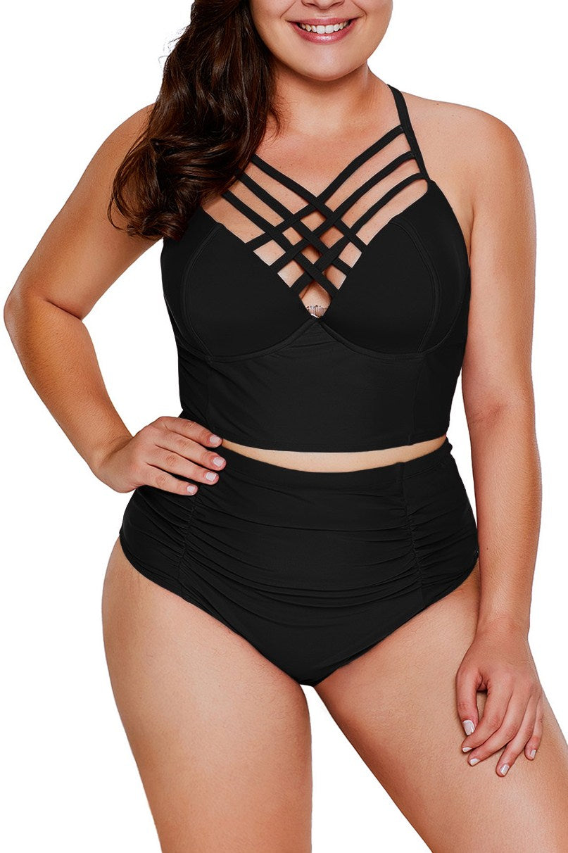 Black Strappy Neck Detail With Padded High Waist Swimsuit