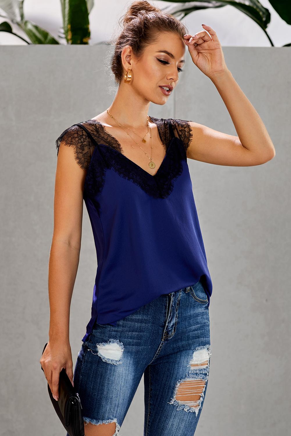 Blue One More Day Night Lace Cami Tank