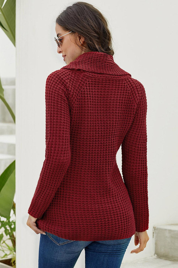 Burgundy Buttoned Wrap Turtleneck Sweater