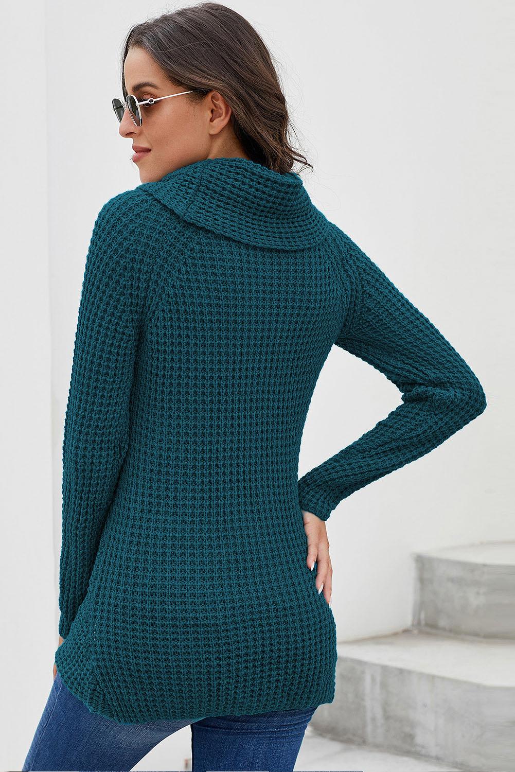 Burgundy Buttoned Wrap Turtleneck Sweater