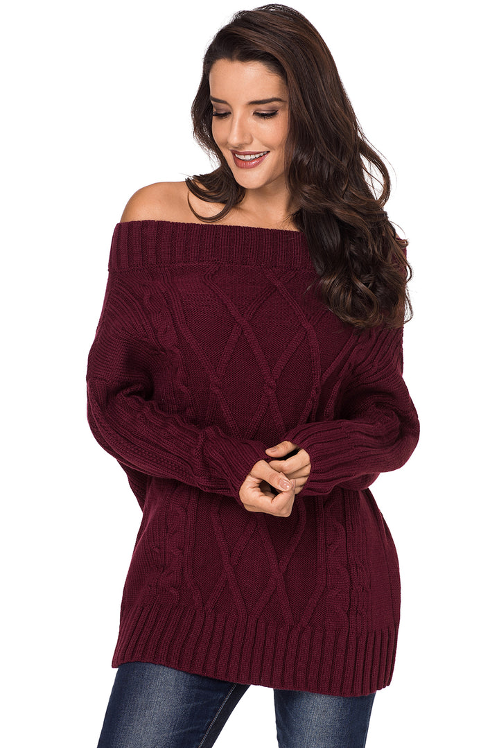 Burgundy Off The Shoulder Winter Sweater