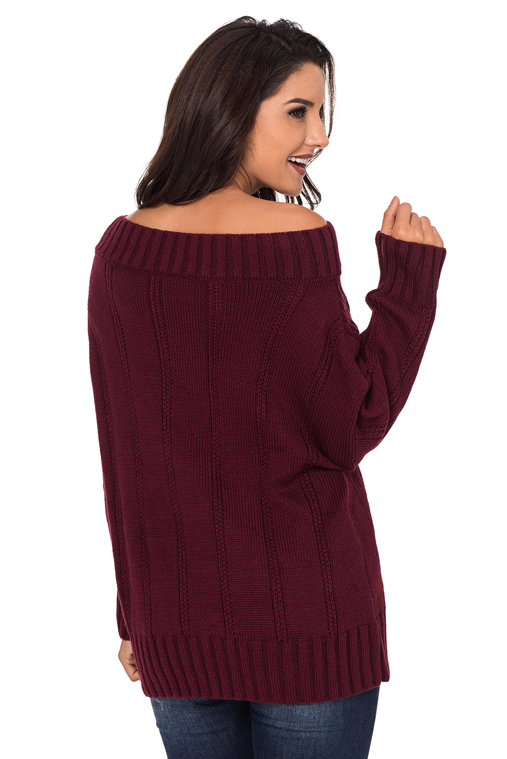 Burgundy Off The Shoulder Winter Sweater