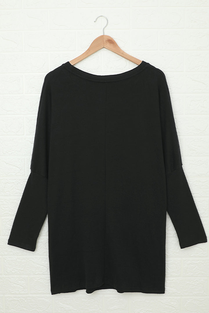 Casual Black Longline Pocketed Long Sleeve Top