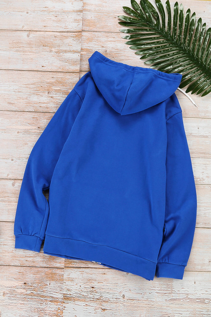 Casual Blue Zip-up Hoodie Jacket
