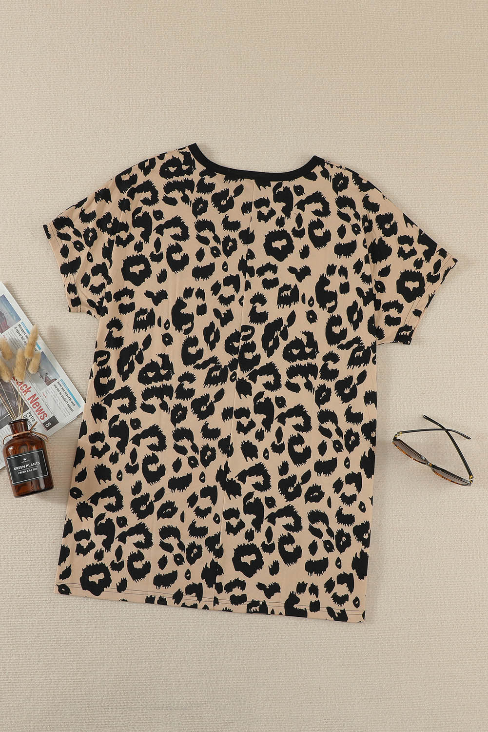 Casual Brown Leopard Print Pocketed T-shirt Mini Dress