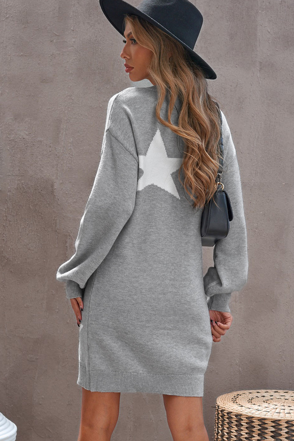 Casual Gray Star Print Pullover Sweater Dress