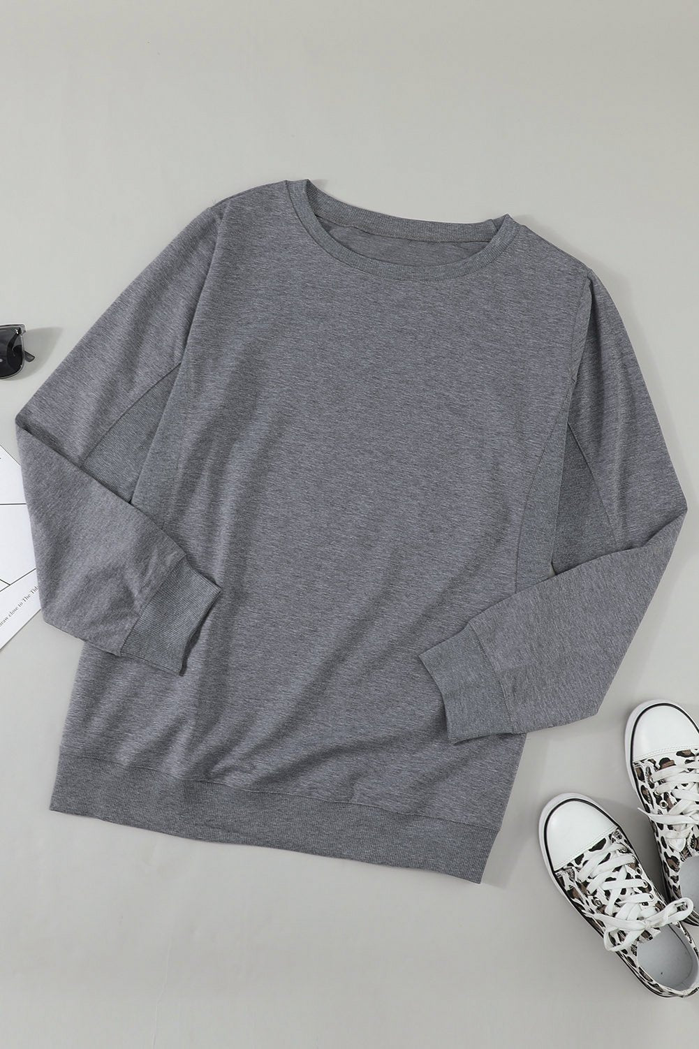 Casual Gray Wash Fleece Pullover Sweatshirt