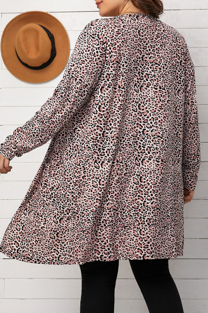 Casual Leopard Print Open Front Plus Size Cardigan