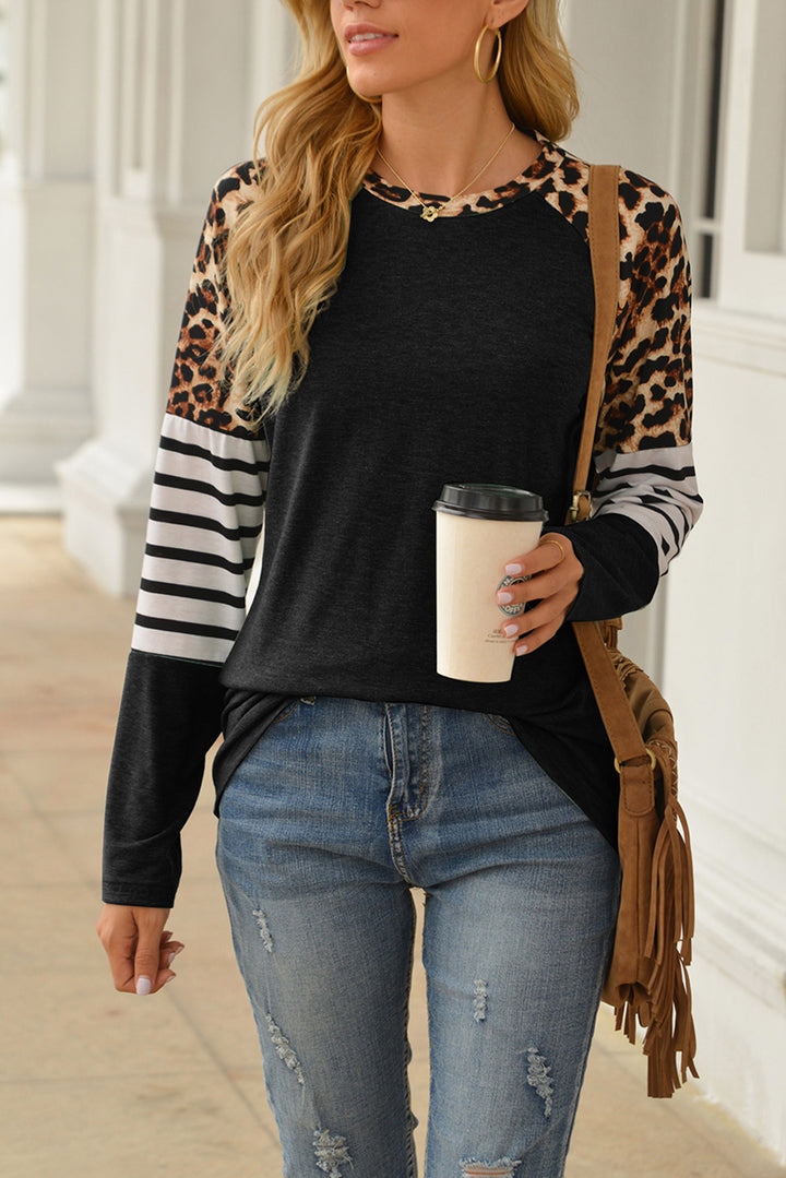 Casual Leopard Striped Long Sleeve Top
