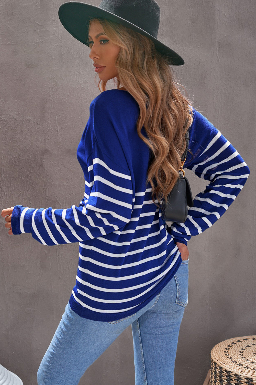 Casual Striped V Neck Long Sleeve Sweater