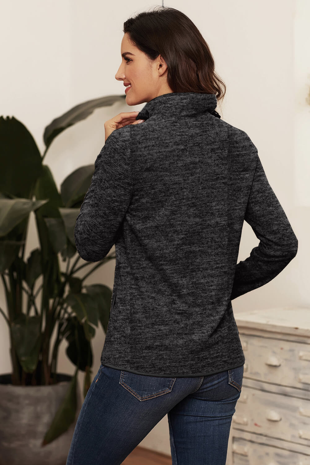 Casual Charcoal Quarter Zip Pullover Sweatshirt