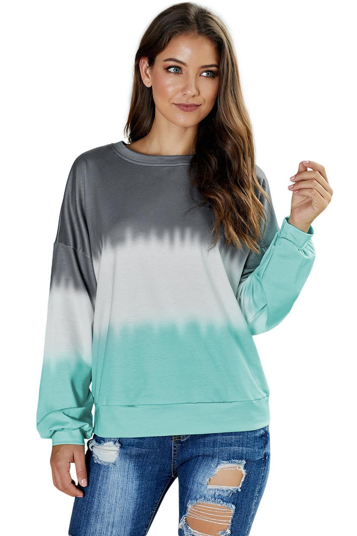Casual Gray Color Block Tie Dye Pullover Sweatshirt